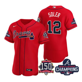 Men's Atlanta Braves Jorge Soler 2021 World Series Champions Stitched Jersey Flex Base Red