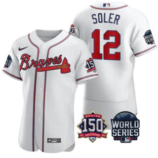 Men's Atlanta Braves Jorge Soler 2021 World Series Stitched Jersey Flex Base White Home
