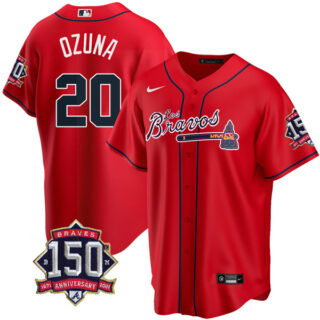 Youth #20 Marcell Ozuna Atlanta Braves Los Bravos Red Stitched Jersey