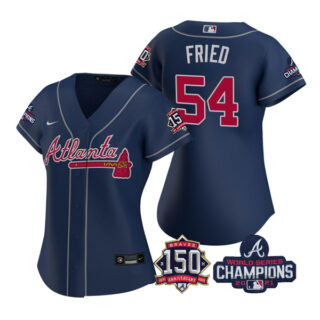 Women's Atlanta Braves Max Fried 2021 World Series Champions Stitched Jersey Navy