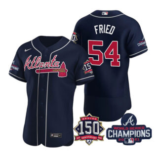 Men's Atlanta Braves Max Fried 2021 World Series Champions Stitched Jersey Flex Base Navy