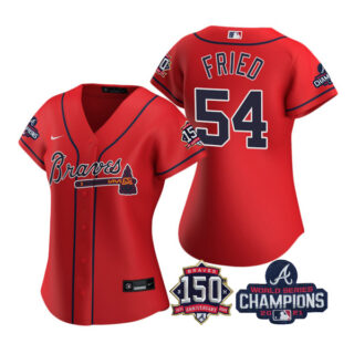 Women's Atlanta Braves Max Fried 2021 World Series Champions Stitched Jersey Red