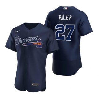 Men's #27 Austin Riley Atlanta Braves Flex Base Jersey Navy