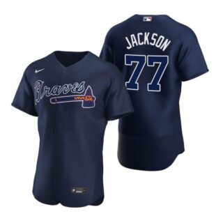 Men's #77 Luke Jackson Atlanta Braves Flex Base Jersey Navy