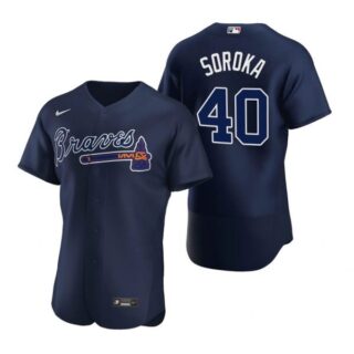 Men's #40 Mike Soroka Atlanta Braves Flex Base Jersey Navy