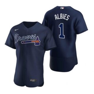 Men's #1 Ozzie Albies Atlanta Braves Flex Base Jersey Navy