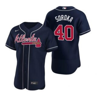 Men's #40 Mike Soroka Atlanta Braves Flex Base Jersey Navy Red