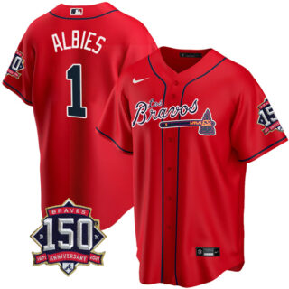 Youth #1 Ozzie Albies Atlanta Braves Los Bravos Red Stitched Jersey