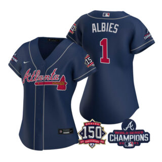 Women's Atlanta Braves Ozzie Albies 2021 World Series Champions Stitched Jersey Navy