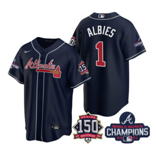Youth Atlanta Braves Ozzie Albies 2021 World Series Champions Stitched Jersey Cool Base Navy