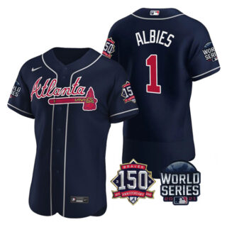 Men's Atlanta Braves Ozzie Albies 2021 World Series Stitched Jersey Flex Base Navy