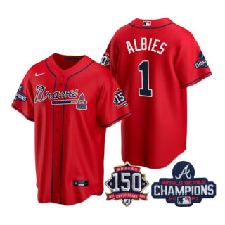 Youth Atlanta Braves Ozzie Albies 2021 World Series Champions Stitched Jersey Cool Base Red
