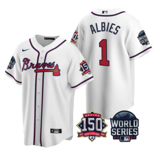 Youth Atlanta Braves Ozzie Albies 2021 World Series Stitched Jersey Cool Base White Home