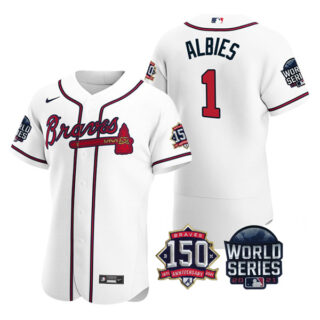 Men's Atlanta Braves Ozzie Albies 2021 World Series Stitched Jersey Flex Base White Home