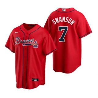 Men's #7 Dansby Swanson Atlanta Braves Cool Base Jersey Red