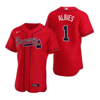 Men's #1 Ozzie Albies Atlanta Braves Flex Base Jersey Red