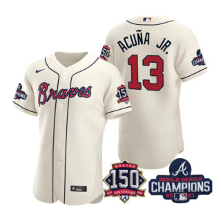 Men's Atlanta Braves Ronald Acuna Jr. 2021 World Series Champions Stitched Jersey Flex Base Cream