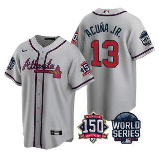 Youth Atlanta Braves Ronald Acuna Jr. 2021 World Series Stitched Jersey Cool Base Gray