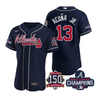 Men's Atlanta Braves Ronald Acuna Jr. 2021 World Series Champions Stitched Jersey Flex Base Navy