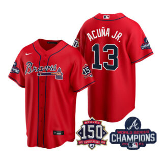 Youth Atlanta Braves Ronald Acuna Jr. 2021 World Series Champions Stitched Jersey Cool Base Red