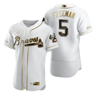Men's Freddie Freeman Atlanta Braves Flex Base Jersey White Golden