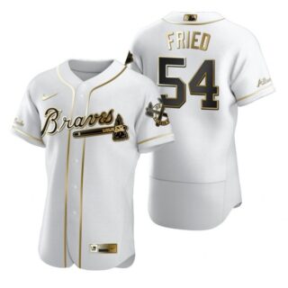 Men's #54 Max Fried Atlanta Braves Flex Base Jersey White Golden