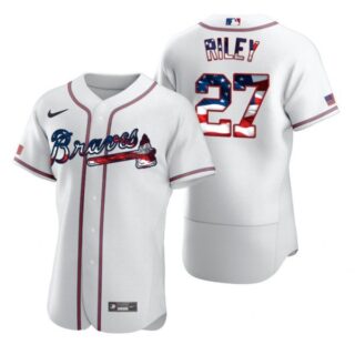 Men's #27 Austin Riley Atlanta Braves Flex Base Jersey White Stars