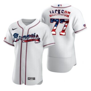 Men's #77 Luke Jackson Atlanta Braves Flex Base Jersey White Stars
