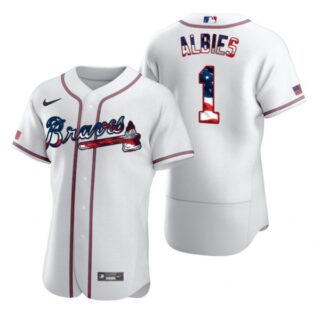 Men's #1 Ozzie Albies Atlanta Braves Flex Base Jersey White Stars