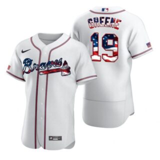 Men's #19 Shane Greene Atlanta Braves Flex Base Jersey White Stars