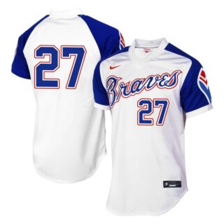 Men's #27 Austin Riley Atlanta Braves Cool Base Jersey White Throwback