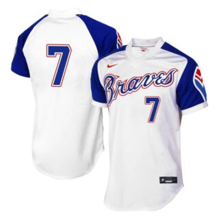 Men's #7 Dansby Swanson Atlanta Braves Cool Base Jersey White Throwback
