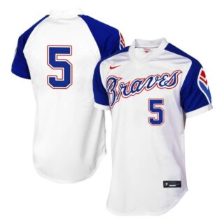 Men's #5 Freddie Freeman Atlanta Braves Cool Base Jersey White Throwback