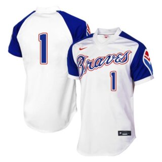 Men's #1 Ozzie Albies Atlanta Braves Cool Base Jersey White Throwback