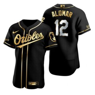 Men's Roberto Alomar Baltimore Orioles Flex Base Jersey Black Golden