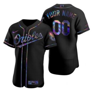 Men's Custom Baltimore Orioles Flex Base Jersey Black Holographic