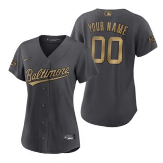 Women's Custom Baltimore Orioles 2022 MLB All-Star Game Charcoal Black Stitched Jersey