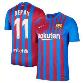 Youth Barcelona #11 Memphis Depay Home Stadium Jersey Blue 2021/22