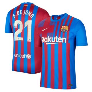 Youth Barcelona #21 Frenkie de Jong Home Stadium Jersey Blue 2021/22