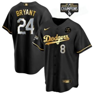 Men's Los Angeles Dodgers Kobe Bryant Jersey World Series Champions Special Edition Black Golden