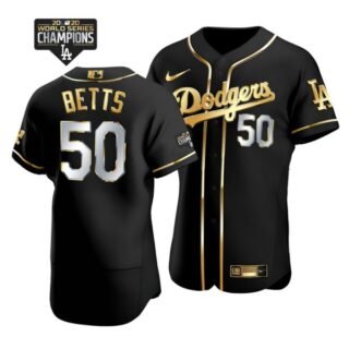 Men's Los Angeles Dodgers Mookie Betts Jersey World Series Champions Special Edition Black Golden