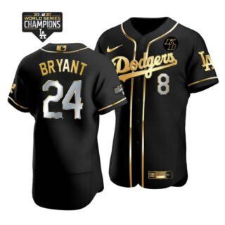 Men's Los Angeles Dodgers Kobe Bryant Jersey World Series Champions Special Edition Black Golden