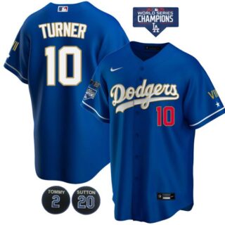 Men's Los Angeles Dodgers Justin Turner Jersey World Series Champions Special Edition Royal Gold