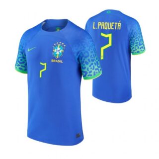 Men's Lucas Paqueta Brazil National Team Blue Away Soccer Jersey 2022-23