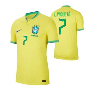 Men's Lucas Paqueta Brazil National Team Yellow Home Soccer Jersey 2022-23
