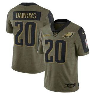 Men's #20 Brian Dawkins Philadelphia Eagles Olive 2021 Salute To Service Limited Jersey