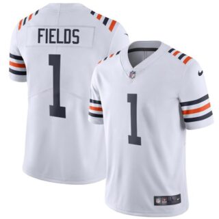 Men's #1 Justin Field Chicago Bears White Classic Vapor Limited Jersey Stitched