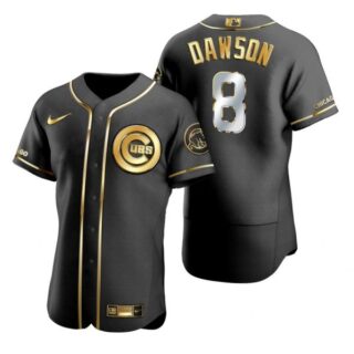 Men's Andre Dawson Chicago Cubs Flex Base Jersey Black Golden