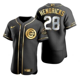 Men's Kyle Hendricks Chicago Cubs Flex Base Jersey Black Golden