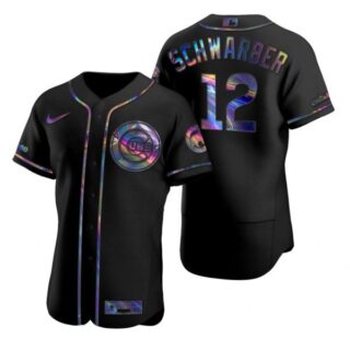 Men's Kyle Schwarber Chicago Cubs Flex Base Jersey Black Holographic